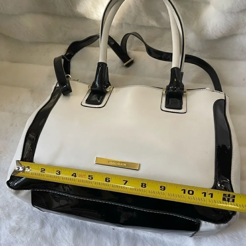 Anne Klein large black and white color block Satchel with gold tone hardwares.